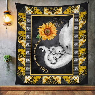 Gift For Elephant Lover Gift For Mom Elephant Sunflower Mom Daughter Son Dad Grandpa Grandma Grandchildren You Are My Sunshine Blanket HG