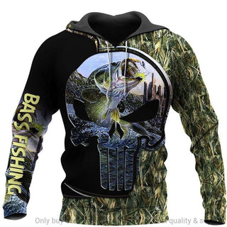 Skull Gift Fishing Gifts Bass Fishing Skull Hoodie LN
