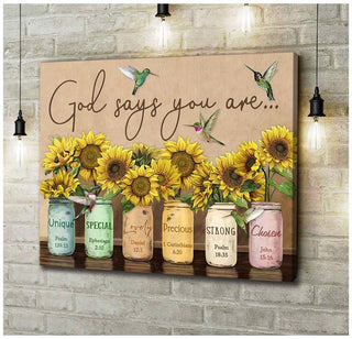 God Says you Are Humming Bird and Sunflower Wall Art Canvas HG