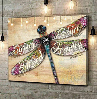 Gift For Dragonfly Lover Strong Blessed Fearless Secure Like A Dragonfly Strong Will Wall Art Canvas PA Memorial Gifts