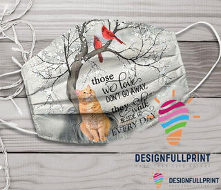 Cat And Cadinal Those We Love Don t Go Away They Fly Beside Us Cloth Mask 3 Pack HG Cloth Mask Gifts For Cat Lovers