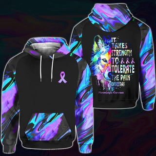 Gift For Wolf Lover Wolf  Fibromyalgia Awareness US Unisex Size Hoodie