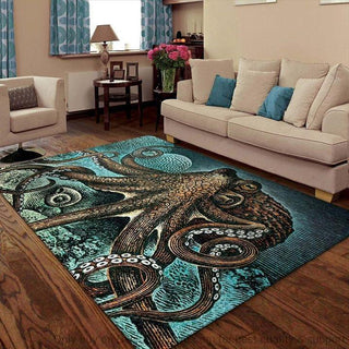 Love Octopus Blue Octopus Area Rug HG