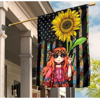 Gift For Hippie Sunflower Hippie Girl Peace Hippie Symbol Imagine All the People US FLag LN