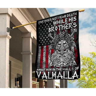 Gift For Viking Lover One Does not Fear Death While His Brothers Await Him In The Halls Of Valhalla  American Viking US FLag LN