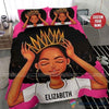 Black Pride African American Black Queen Black Girl With Crown Custom Name Bedding Set HG Black And Proud 365