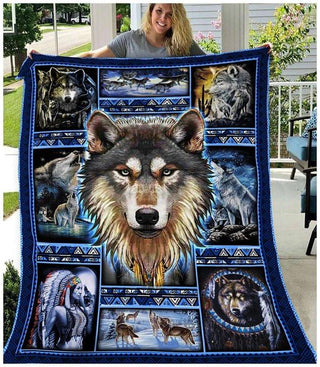 Gift For Native American Gift For Wolf Lover Proud Native Wolf Blanket Premium Blanket and Quilt Blanket HG wolf indigenous wolves in native american culture