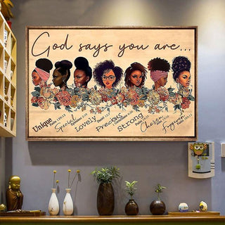 God says You Are Beautiful Black Women Proud To Be Black Girls Wall Art Canvas PA