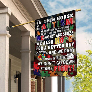 In This House We do Meltdown and Avoidance We dont Go Down Without A Fight Autism Acceptance American US Flag LN Autism Gift