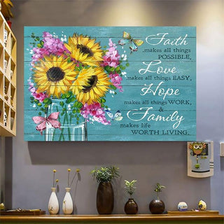 Gift For Butterfly Lover Faith Love Hope And Family Make Life Worth Living Sunflowers Jar Butterflies Horizontal Poster PA
