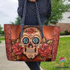Skull Gift Flower Skull Leather Tote Bag HG