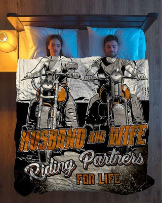 Husband And Wife Riding Partners For Life My Wife Husband Gift Boyfriend Gift To Her Girlfriend Blanket HG