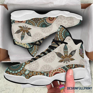 420 Day Gift For Hippie Boho Pattern Pot Leaf Pot Head Bud JD 13 Shoes Pot Leaf  Sneaker HG