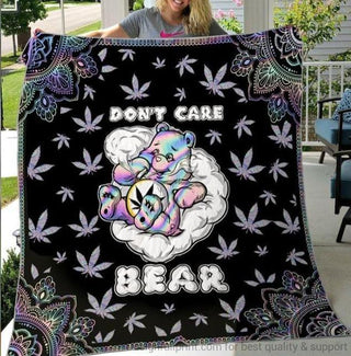 Gift For Hippie Hologram One Bear Dont Care Bear Love Bud Marijuana Sherpa Blanket and Quilt HG