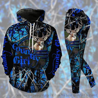 Gift For Hunting Lover Deer Hunting US Size Blue Country Girl Hoodie And Leggings Set HG