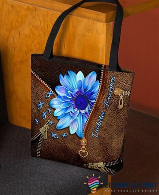 Blue Flower Diabetes Awareness Blue Ribbon Tote Bag HG