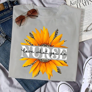 Gifts For Nurses Nurse Love What You Do Sunflower Yellow Leopard Pattern Tshirt HG