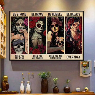 Skull Gift Strong Brave Humble Badass Skull Tattoo Girls Horizontal Poster PA
