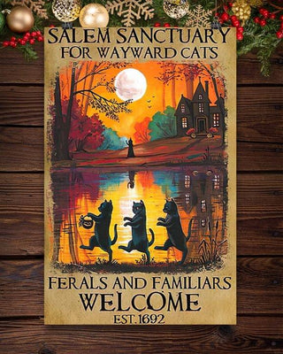 Salem Sanctuary For Wayward Cats Witches Halloween Gift Cat Lovers Poster PA Gifts For Cat Lovers