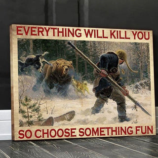 Gift For Hunting Lover Choosing Something Fun Bear Hunting Forest Exploring Funny Wall Art Canvas PA