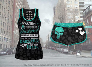 Teal Color Warning I Belong To My Husband Tank and Short Set