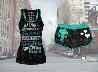 Teal Color Warning I Belong To My Husband Tank and Short Set