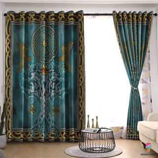 Gift For Viking Lover Blue Viking Curtain LN