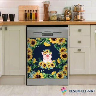 Gift For Hippie Cute Pig With Sunflower Decor Dishwasher Cover LH Gift For Farmer