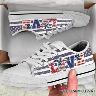 Gift For Turtle Lover Love Turtle American Flag Lowtop Canvas Shoes NHD