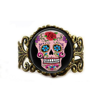 Sugar Skull Glass Cabochon Choker Ring