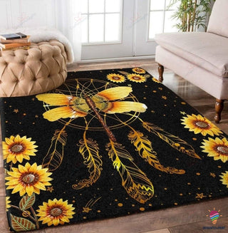 Gift For Dragonfly Lover Dragonfly Sunflower Dreamcatcher Rectangular Rug NHD