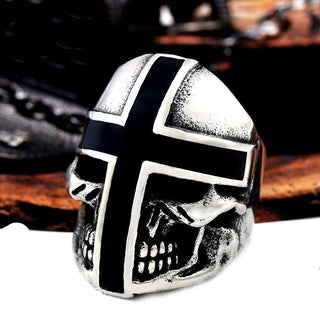 Cross Skull Stainless Steel Biker Ring