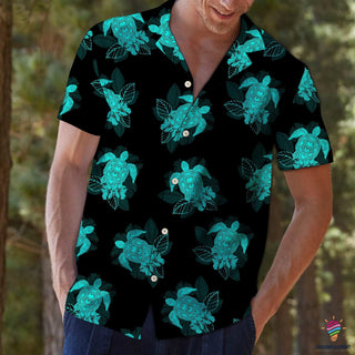 Gift For Turtle Lover Blue Turtle Flower Hawaii Shirt Button Shirt NHD