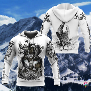 Gift For Viking Lover White 3D Viking Warrior Brave All Over Print Hoodie LN