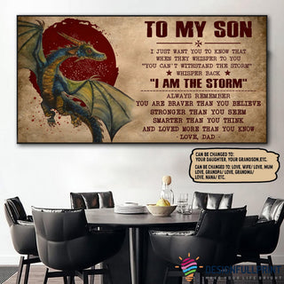Gift For Dragon Lover Dragon To My Son I Am The Storm Wall Art For Decor Horizontal Poster LN