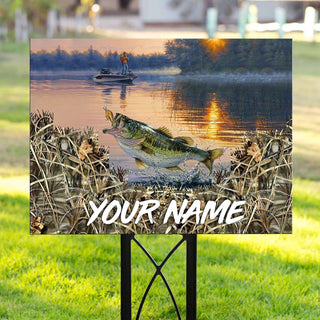 Fishing Gifts Bass Fishing Custom Name Yard Sign LH