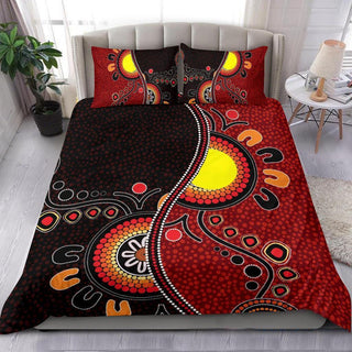 Aboriginal Bedding Set - Australia Flag Dot Painting Art HG