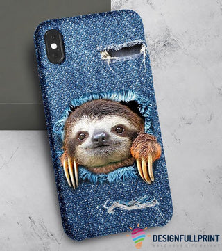 Cute Sloth Denim Print Phone Case LN