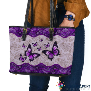 Gift For Butterfly Lover Purple Butterfly Small Leather Tote Bag HG