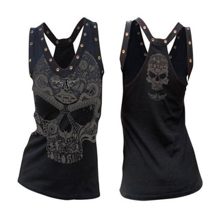 Sexy Sleeveless Rose Skulls Back Plus Size Tank Top For Women - designfullprint