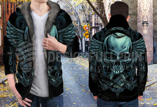 Biker Green Skull Chain Sherpa Fur Lined Hoodie