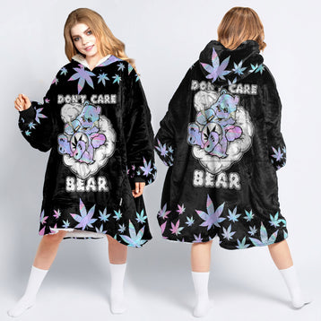 Hippie Gift Hologram Pot Leaf Dont Care Bear 420 Wearable Blanket Snug Hoodie