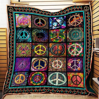 Gift For Hippie Hippie Style Peace Symbol Quilt Throw Blanket CH