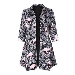 Elegant Pink Rose  Mid-long Skull Trendcoat - designfullprint