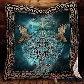 Gift For Viking Lover Viking Blanket Viking Compass Yggdrasil Tattoo Quilt Blanket HG