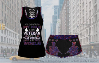 Gift For Veteran Lover My Veteran Husband Is My World Tank and Shorts Set