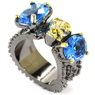 Vintage Blue Topaz Skull Ring