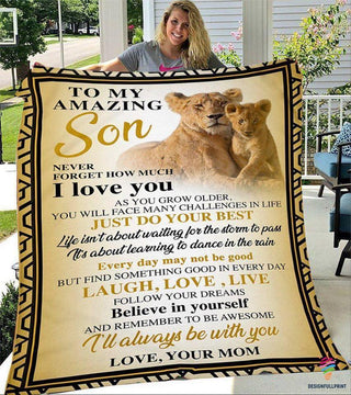 Gift For Mom Mom Lion To My Son Sherpa and Quilt Blanket HG To My Son Lion Blanket