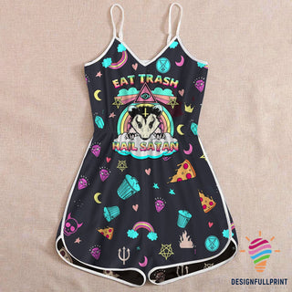 Racoon Witchcraft Eat Trash Hail Satan Rompers For Women HG