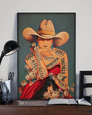 Beautiful Cowgirl With Inspiring Words Flower Poster PA